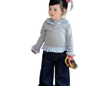 Girls Casual Spring Outfit Long Sleeve T-Shirt And Jeans Set Cotton Solid Color For Baby Girls - Product Image 5
