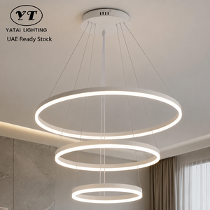 Lustre moderne en forme d'anneau pour intérieur, à intensité variable, télécommande, LED tricolore, métal, pour salle à manger, salon, hôtel, villa, maison - Product Image 1