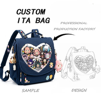Sac à dos Ita Bag personnalisé, vert, motif cactus tendance et adorable, polyvalent, en cuir grainé, avec porte-épingles, pour le quotidien et les fans d'anime