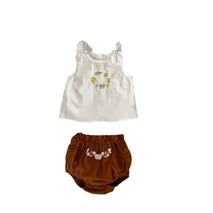 Set bello e carino per ragazze 2024 estate bambina con fiocco ricamato canottiera + pantaloncini due pezzi Set