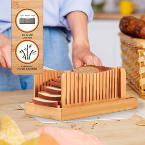 Trancheuse à pain réglable en bois <span class=keywords><strong>de</strong></span> bambou avec couteau et <span class=keywords><strong>plateau</strong></span> à miettes - Product Image 2