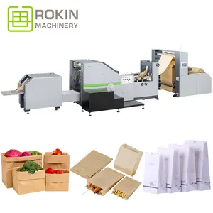 Rokin 4 Kleuren Offset Flexo Kraftpapier Afdrukken Online Papieren Zak Maken Machine Kaki Vierkante Bodem Papieren Zak Maken Machine