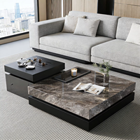 Table basse moderne minimaliste de luxe en pierre frittée écologique, aspect marbre, avec base en métal, pour salon