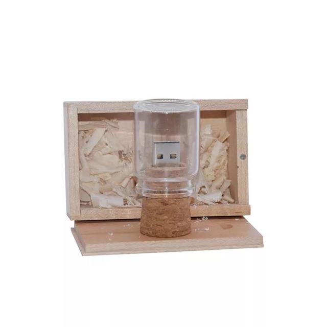 Elegant Creative Transparent Glass Bottle Shape USB Flash Drive 2.0 3.0 Wooden Stopper Souvenir Drifting for Gift USB Sticks