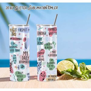 Vasos de sublimación con purpurina recta delgada de 20 oz, paquete de 25 vasos de lujo con brillo individual en blanco - Product Image 6