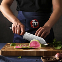 Pisau Dapur HEZHEN New Japanese Bunka Knife ZDP189 Damascus Powder Steel dengan Gagang Resin Oktagonal