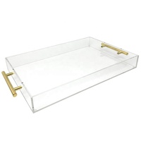 Usine de Shenzhen personnalisée moderne Lucite acrylique clair plateaux de service poignée en métal doré verre écologique pour cuisine maison