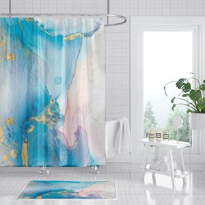 Xinlan hiện đại đầy màu sắc sọc đá cẩm thạch in ấn không thấm nước tắm Rèm phòng tắm bồn tắm vòi sen rèm - Product Image 6