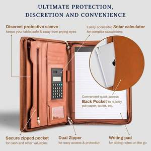 Custom Leather Hardcover Zipper Padfolio Binder Organizer Calculator with Letter Notepad-Gift A5 Size 80 Gsm - Product Image 3