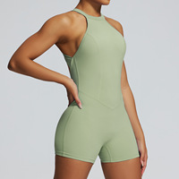 Damen-Bodysuit Einteiler mit offenem Rücken, tropfenförmigem Ausschnitt, Raffung, Pfirsich-Po-Kontur, hoher Dehnbarkeit, atmungsaktiv, Yoga-Romper mit Neckholder-Trägern