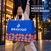 Sac en papier kraft personnalisé avec poignées plates pour emballages alimentaires de luxe recyclables et commandes en gros avec logo de restaurant