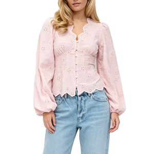 Chemisier Femme Brodé Floral à Œillets Col V Manches Ballon Bordure Dentelle Sehe Fashion - Product Image 1