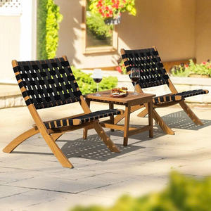 Foldable 3- piece Webbing mix Wood <b>Bistro</b> Set for Beach Side Black Color New Design 2026 Durable Feature - Product Image 4