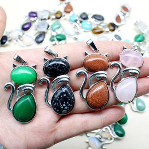 Colgante de piedras preciosas de gato, colgante de cristal curativo de piedra Natural con hallazgos de latón en tono Platino, colgantes paganos <span class=keywords><strong>Wicca</strong></span> - Product Image 2