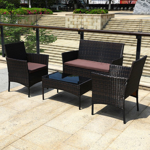Set Divano <span class=keywords><strong>e</strong></span> Sedie in Rattan per Balcone, Giardino <span class=keywords><strong>e</strong></span> Patio con Tavolo, Design K/D - Product Image 2