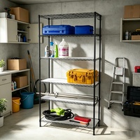 Étagère de rangement robuste en métal à 6 niveaux réglable et économique pour garage et sous-sol, en fil d'acier noir avec tapis en PP