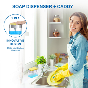 Distributeur de savon à vaisselle 2-en-1 avec support pour éponge, logo personnalisé, vente en gros directe d'usine pour marque privée - Product Image 4