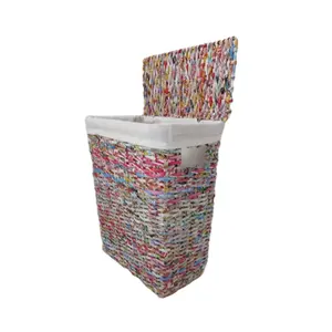 Household Colored paper laundry basket recycle newspaper storage basket Hotel paper rope laundry basket