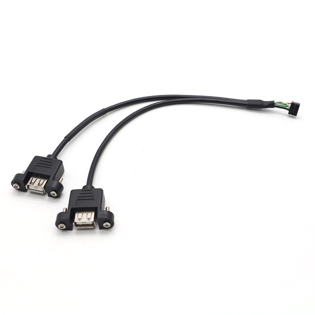 Dual USB 2.0 Female Panel Mount to 9 Pin Motherboard Header Cable 2 Port USB Front Panel Extension Cable PVC Jacket