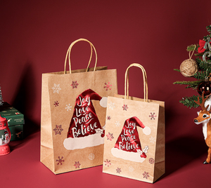 Exquisite Eco-friendly <b>Christmas</b>-themed Craft Paper <b>Gift</b> <b>Bag</b> Cotton Rope Handle Customizable Sizes for Festival <b>Gift</b> Wrapping - Product Image 1