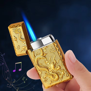 Encendedor de antorcha de dragón en relieve personalizado, encendedor recargable de butano de metal a prueba de viento con diseño de dragón verde - Product Image 4