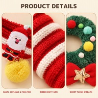 Collier écharpe tricoté en peluche rayé pour animaux de compagnie (chiens et chats) avec nœud et pompon Père Noël et renne – Vente en gros pour Noël