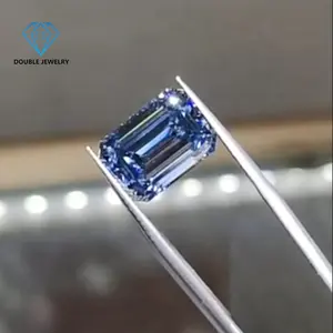 Double Jewelry Emerald Cut Blue Moissanite Diamond Light Blue Moissanite Loose Diamond Blue Gemstone
