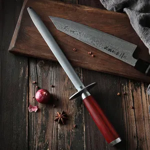 HEZHEN tongkat pengasah pisau dapur batu berlian kualitas tinggi batang pengasah Rosewood pegangan