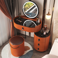 Table de toilette en bois NOVA Home Furniture, design moderne orange, avec miroir et tiroirs.