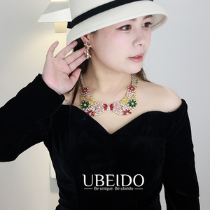 Set di Collana e <span class=keywords><strong>Orecchini</strong></span> con Fiori in Zirconi Multicolore di Lusso per Donne, Eleganti Gioielli in Cristallo per Matrimoni, Feste e Abiti da Sera - Product Image 2