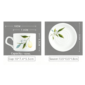 Tasse et soucoupe en céramique de style campagnard avec motif citron - Tasse à café ou à thé pour le thé de l'après-midi - Product Image 6