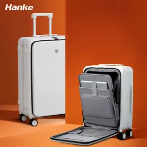 汉克硬边轮行李箱铝框电脑滚动前开口大容量携带行李