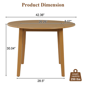 Extendable Round <b>Dining</b> <b>Table</b> Wood <b>Folding</b> Adjustable Size Space Saving Small Apartment Use - Product Image 3
