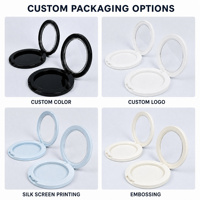 Boîtier compact rond en PP noir avec fenêtre transparente pour poudre pressée, emballage cosmétique personnalisable avec logo