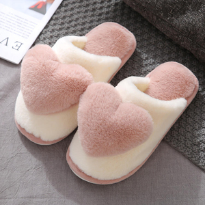Chaussons d'intérieur pour femmes, mignons, décontractés, à bout ouvert, en peluche, avec cœur, antidérapants, pour la maison - Product Image 5