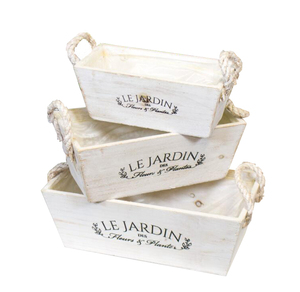 Rustic French Wooden Rope Plant Pots Herb Troughs Flower Window Box Planter