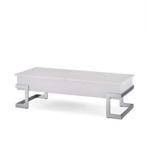 DB Calmam <b>White</b> High <b>Gloss</b> & Chrome Finish Lift Top Coffee <b>Table</b> - Product Image 5