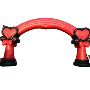 8x5m Red Inflatable Heart Shape Entrance Gate Silver Inflatable Love Wedding Arch for Wedding Party