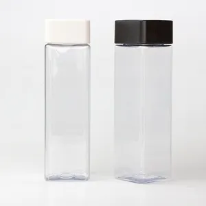 Tampa de madeira personalizada sleek, garrafa de água em forma quadrada pequena de plástico fosca