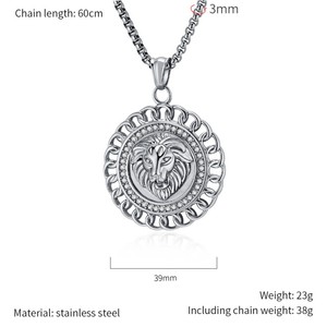 <span class=keywords><strong>Collana</strong></span> <span class=keywords><strong>con</strong></span> Pendente a Testa di <span class=keywords><strong>Leone</strong></span> in Acciaio Inossidabile <span class=keywords><strong>con</strong></span> Catena a Maglia, Stile Punk <span class=keywords><strong>con</strong></span> Zirconi, Placcata in Oro 18K, Gioielli Unisex da Uomo - Product Image 4