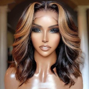 Peluca de cabello humano brasileño de encaje HD 13x4 para mujer Highlight Bob corto prearrancado con cuerpo de onda profunda disponible marrón <span class=keywords><strong>rubio</strong></span> miel - Product Image 3