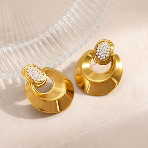 ต่างหูทรงเรขาคณิต ชุบทอง 18k รูปวงรี ประดับเพชรเม็ดเล็ก เครื่องประดับแฟชั่นสำหรับงานปาร์ตี้ - Product Image 2