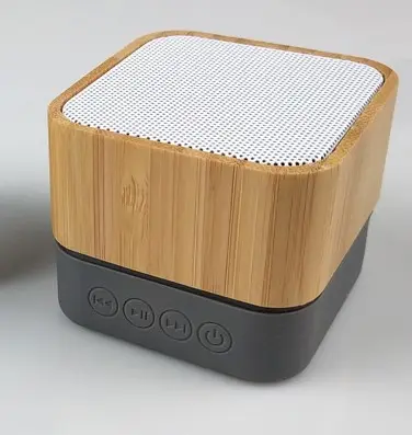 Leunxudx Quadrado bambu madeira bluetooth alto-falante sem fio madeira grão cartão luminoso portátil baixo pesado baixo presente casa alto-falante