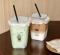 Gobelets carrés en plastique jetables écologiques à paroi simple de 93 mm pour café glacé, bubble tea et smoothies, disponibles en 12/14/16/20/24 oz, personnalisables en gros