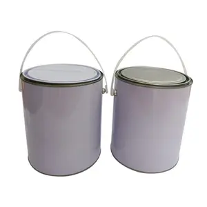厂家批发5L 10L空圆形白色金属漆锡罐，带塑料手柄，用于化学乳胶漆包装