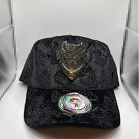 Topi Baseball Beludru 5 Panel Logo Setan Berhias Berlian Imitasi Barbas Hats Lapisan Dalam Satin Gorras