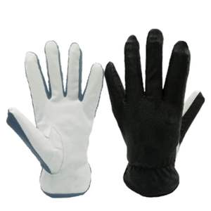 Apex Safety Ladies Working Gloves White Cow Grain Leather Palm Navy Polyester Back Keystone <b>Thumb</b> Unlined Safety <b>Cuff</b> Anti-cut - Product Image 1