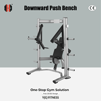Banc de musculation à poussée descendante avec charge de plaques, bras indépendants, dossier rembourré, supports de poids et cadre double vertical pour équipement de salle de sport commercial