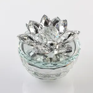 Серебряное покрытие алмаза стеклянная тарелка с украшением в виде кристаллов Ювелирные изделия шкатулка для украшений с лотоса крышкой MH-QT0466 - Product Image 1