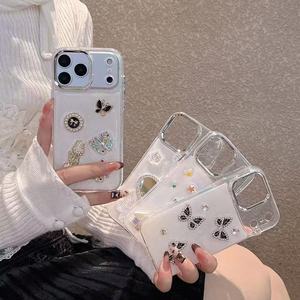 Custodia Trasparente Antiurto con Strass e Colla a Goccia, Design Farfalla, Arcobaleno, Nuvole e Gocce di Pioggia - Product Image 6